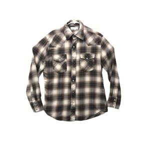 Wrangler Wrancher Western Shirt Men's Size M Plaid Pearl Snap Long Sleeve